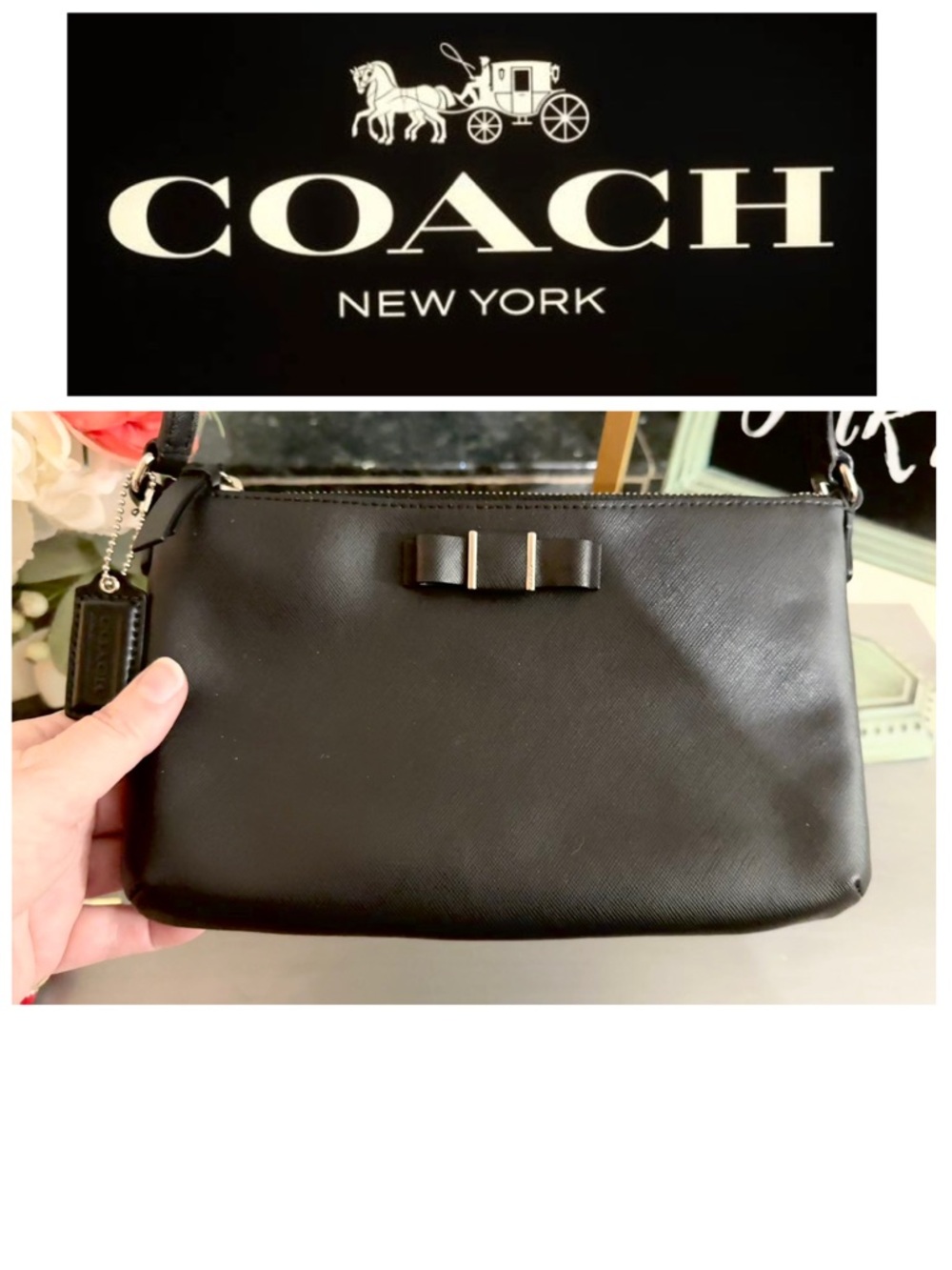 COACH Darcy Bow East West Swing pack 2014 Soft Black Leather Silver F51858 - EUC - Picture 2 of 16